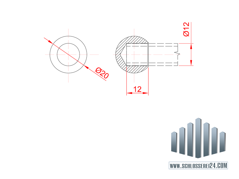 Edelstahlkugel zum Kleben -12mm Sackloch